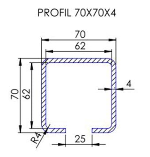 Profil bramowy 70x70x4 mm przekrój